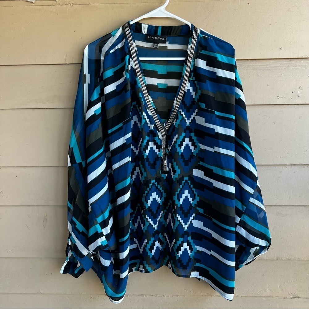 Lane Bryant Polyester Colorful Geometric Business Top - Size 18/20